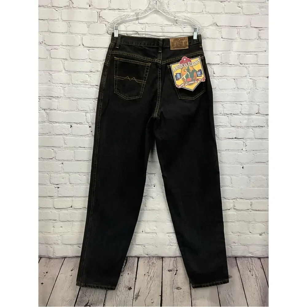 Vintage Rare American Edition Jeans Men 32x34 Black Denim Pleat Straight Leg USA